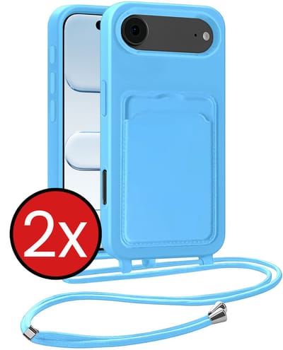 Hoesje Geschikt voor iPhone Air Hoesje Met Telefoonkoord en Pasjeshouder Siliconen - Hoes Geschikt voor iPhone Air Hoesje Met Kaarthouder Case - Lichtblauw - 2 PACK