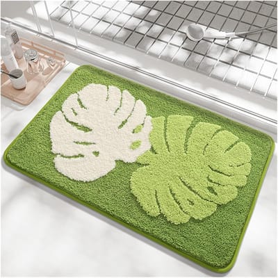 Badkamermat - Antislip badmat - Pluche Antislip Deurmat met Bladeren Patroon - Absorberend en Snel drogend - Formaat 40x60 cm