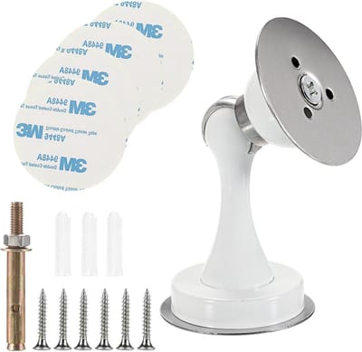 Magnetische deurstopperhouder - Roestvrijstaal - Zelfklevend - Muur- of vloermontage - Sterk magneetontwerp - 3M - Wit.