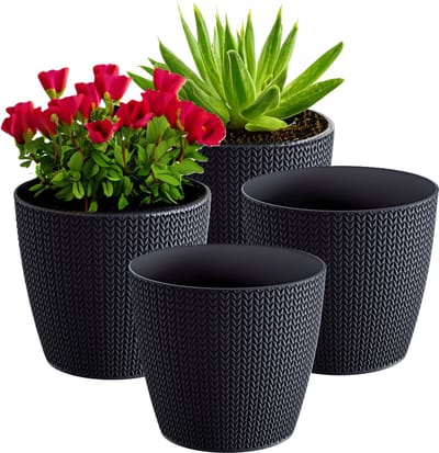Prosperplast Plantenpot/Bloempot - 4x - antraciet - geribbeld - D16 x H14 cm - kunststof - binnen/buiten
