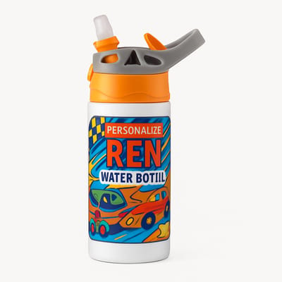 Kleurrijke PopArt Drinkfles – Uniek Design voor Creatieve Liefhebbers - Waterfles voor kinderen (wit/oranje)