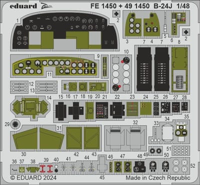 Eduard Modelbouwdecoratie - 491450 Cockpit en Engines voor B-24J - Photo-etch