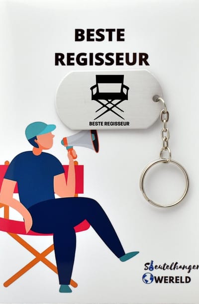 Beste Regisseur Sleutelhanger inclusief kaart – regisseur cadeau – beste Regisseur- Leuk kado voor je Regisseur om te geven - 2.9 x 5.4CM