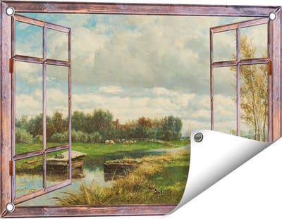 Gards Tuinposter Doorkijk Landschap in de Omgeving van Den Haag - Willem Roelofs - 60x40 cm - Tuindoek - Tuindecoratie - Wanddecoratie buiten - Tuinschilderij