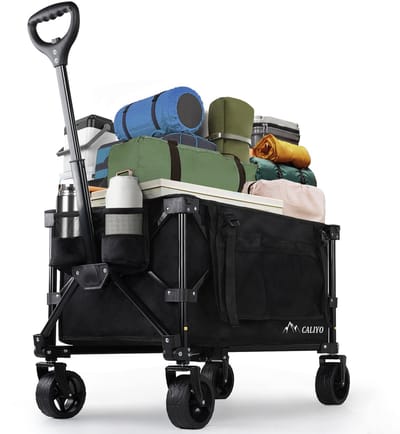 CALIYO Bolderkar Opvouwbaar - Bolderwagen 100L - Draaibare wielen mét rem - Verstelbare hendel - Inklapbare Bolderwagen - Compact - Zwart