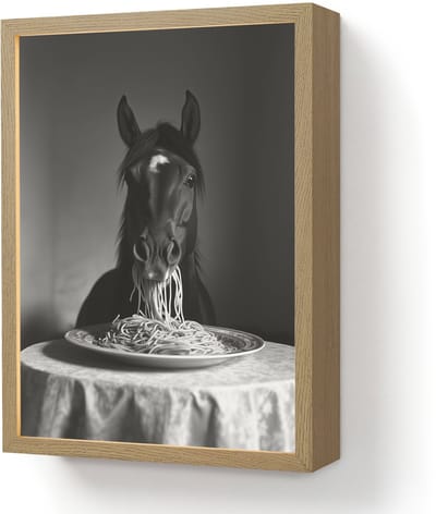 Wandlamp 30x40 cm - Oplaadbaar - Paard - Bord - Pasta - Tafelkleed - Zwart Wit - Dieren - Wandlampen binnen woonkamer - Slaapkamer lamp - Decoratieve nachtlamp - Vloerlamp draadloos
