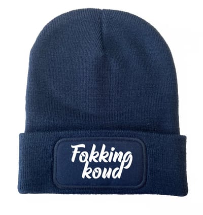 Wintermuts navy | wit - Fokking koud (cursief) - soBAD. | Unisex | Skimuts | Muts | Kou | met grappige tekst | Winter | Beanie