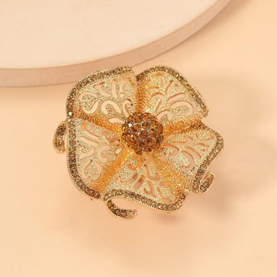 Oversize geometrische holle bloem dikke ringen voor vrouwen verstelbare prinses koningin grote bruiloft accessoires ringen geel