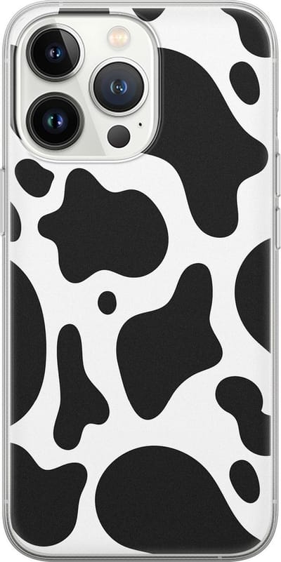 Leuke Telefoonhoesjes - Hoesje geschikt voor iPhone 13 Pro - Koeienprint - Soft case - TPU - Print / Illustratie - Zwart, Wit
