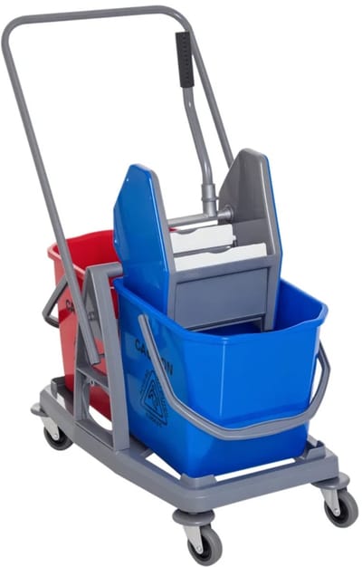 Schoonmaakkar - Reinigingswagen - Dweilwagen met 2 Dweil Emmers - Systeemwagen - Schoonmaakwagen - Dweilkar - Schoonmaakemmer - met 4 Lichtlopende Wielen - met Dweilwringer - Blauw+rood