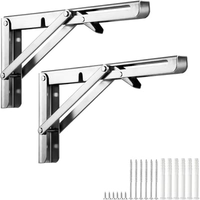 Opvouwbare Wandbeugels - Inklapbare Steunen - Ruimtebesparende Tafel - Vergrendelingsmechanisme - 350 mm Lengte - Zilverkleurig