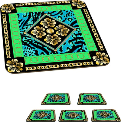 Onderzetters voor glazen - Dierenprint - Bloemen - Ketting - Goud - Patroon - 10x10 cm - Glasonderzetters - 6 stuks
