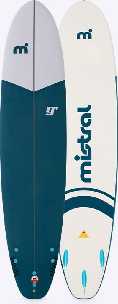 Mistral Bahia 9'0 | Soft Top Surfboard | Malibu Longboard | Blauw/Wit | 8,10 kg | Non-Slip Foam Deck | Incl. 3 Vinnen | Voor Beginners en Familie