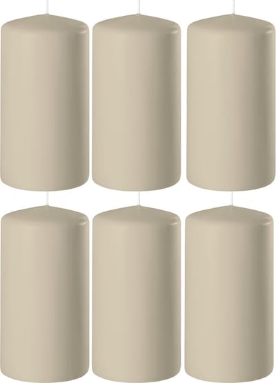 Enlightening Candles Cilinderkaars/stompkaars - 8x - beige - D6 x H10 cm - 36 branduren - Dikke kaarsen - Voor kandelaar of plateau