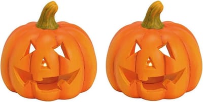Theelichthouder / windlicht pompoen - Set van 4x stuks - 13 x 12 cm - Halloween - decoratie - oranje - Kaarsenhouder - polystone