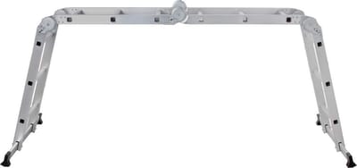 Hoppa! multifunctionele aluminium ladder van 3,3 m, met 2 metalen platen, vouwladder, belasting 150 kg, zilver