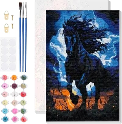 Paarden Schilderen op Nummer Kit voor Volwassenen - Dieren Schilderen op Canvas met Accessoires voor Cadeaus en Huisdecoratie 20x30cm