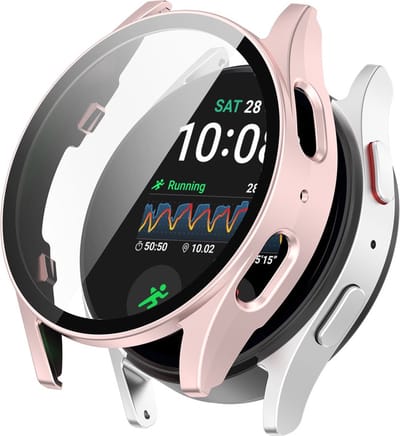 Watch case screenprotector - hoesje - gehard glas - geschikt voor Samsung Galaxy Watch 7 (44 mm) - rosegoud