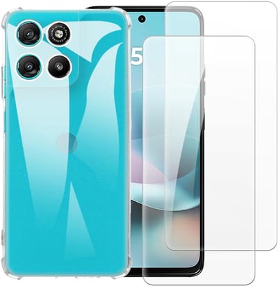 Hoesje + Glas Geschikt voor Motorola Moto G57, G57 Power & G67 Power - Transparant - Casemania Anti Shock Hybrid Back Cover met 2x Gehard Glass Screenprotector - Telefoonhoesje met Camera Bescherming
