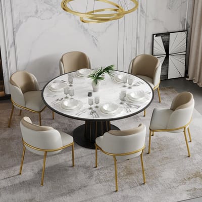 MODFU - Eetkamerstoelenset Van 6 - Verstelbare Voetjes - Schuine Poten - Scandinavisch - Voor Eetkamer Of Kantoor - Hout En Metaal - Beige