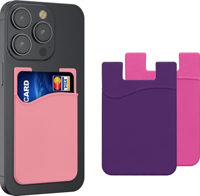 kwmobile 3x Kaarthouder Hoesje voor Smartphone - Zelfklevend - Zelfklevende Siliconen Kredietkaarthouder Roze Violet - Afmetingen 8,5x5,5cm