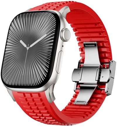 By Qubix - Geschikt voor Apple Watch bandje - Redefine siliconen band - Rood - Geschikt voor Apple Watch 44 mm / 45 mm / 46 mm / 49 mm (Ultra 1,2 en 3)