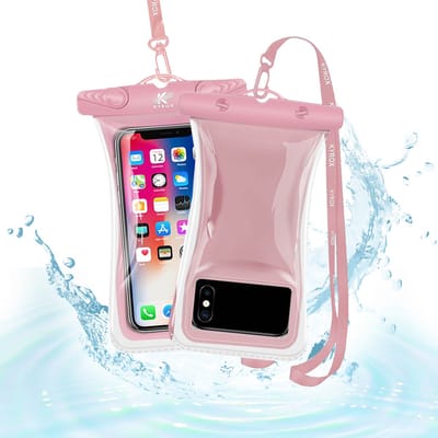 Kyrox Waterdicht Telefoonhoesje – Onderwater Hoesje Telefoon – Waterbestendige Telefoonhoes – Drijvend – Universeel voor Alle Smartphones – Gevoelig Touchscreen – met Verstelbare Band – Tot 7 Inch – Waterdichte Telefoonhoesje – Roze
