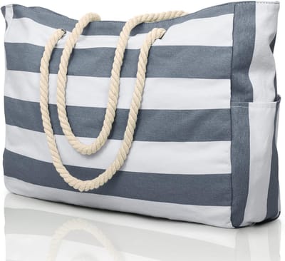 oscaurt Strandtas, strepen, tote bag, badtas, waterdicht, strandtas, groot, met ritssluiting, shopper, tas, strandtas, XXL, familie, boodschappentas, schoudertas, universiteit, reistas, reistas