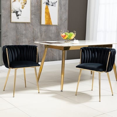 Sweiko Vrije tijd Eetkamerstoelen Fluwelen Stoel Met Metalen Voeten 2PC/SET