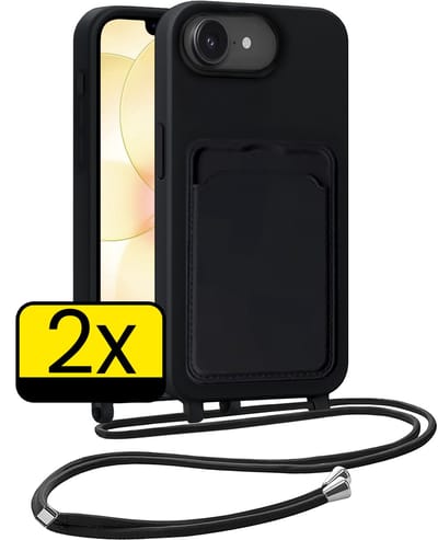 Hoesje Geschikt voor iPhone 17e Hoesje Met Koord Siliconen Case - Hoes Geschikt voor iPhone 17e Backcover Met Afneembaar Koord - Zwart - 2 Stuks