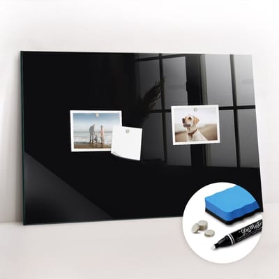 Tulup Whitebord - Kleur Zwart Magneetbord - 60 cm x 40 cm - Magneetbord Design - Stylish Memo Board - Magnetisch Memobord - Notitiebord Werkplek - Gratis 5 Sterke Magneten + Whiteboard Marker & Wisser - Magnetisch Bord Kind - Magneetbord Foto