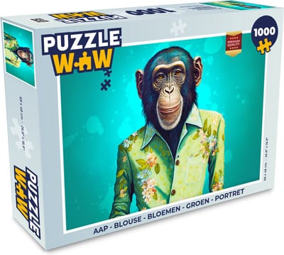 Puzzel Aap - Blouse - Bloemen - Groen - Portret - Legpuzzel - Puzzel 1000 stukjes volwassenen
