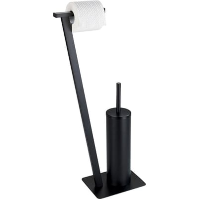 WENKO Toiletbutler Lirio zwart mat – Toiletrolhouder en Toiletborstel met houder vrijstaand