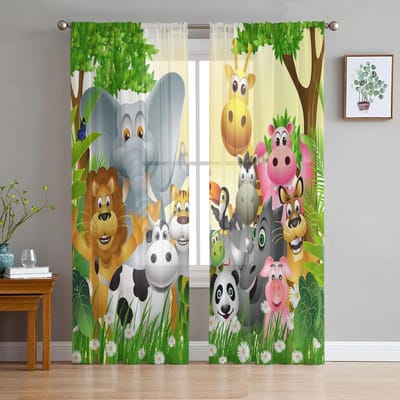 Afrikaanse Wilde Dieren Leeuw Transparante Gordijnen Woonkamer Raam Tule Gordijnen Voor Slaapkamer Ruimte Keukenruimte Huisdecoratie Voile Gordijnen W135 x H115cm x1&Grommet Top