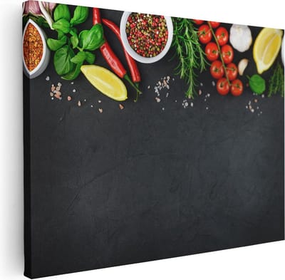 Artaza Canvas Schilderij Keuken Kruiden - 40x30 cm - Klein - Muurdecoratie Tomaten - Wanddecoratie Woonkamer - Kamer Accessoires