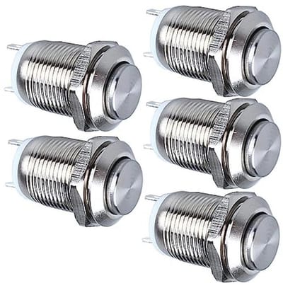 12mm Waterdichte Metalen Drukknop SPST NO - 5-Pack voor Tijdelijke Toepassingen