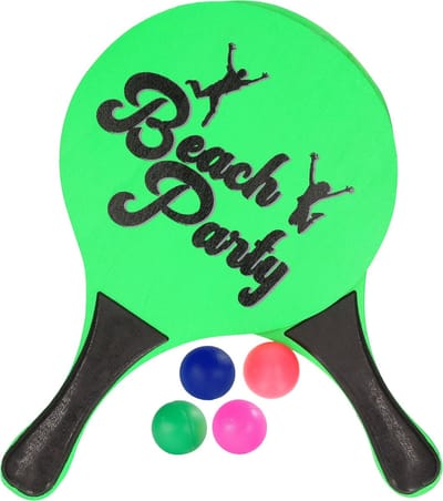 Houten beachball set groen met extra reserve balletjes - strand/camping spelletjes