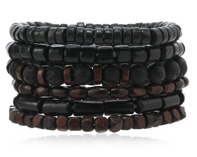 Kralen Armband – Set 6 Armbanden – Houten Armband – Zwart