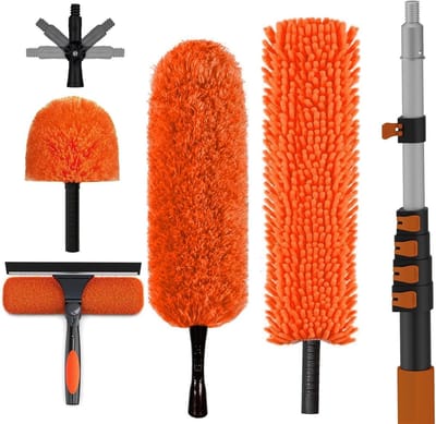 Hoge Plafond Stofdoek Kit - Raamreiniger Verlengpaal - Huishoudelijk Schoonmaken - Uitschuifbare Verlengpaal - 30FT Bereik - Oranje