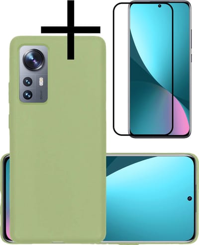 Hoesje - Met Screenprotector - Geschikt voor Xiaomi 12 - Sterk & Shockproof - Back Cover - Siliconen Case - Telefoon Hoes - Groen