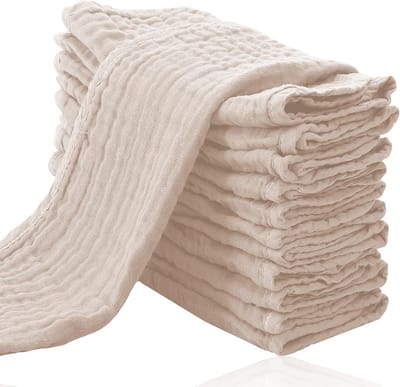 Baby Spuugdoeken - Mousseline Doeken - Baby Verzorging - Multi-laags Structuur - 12 Stuks - Beige
