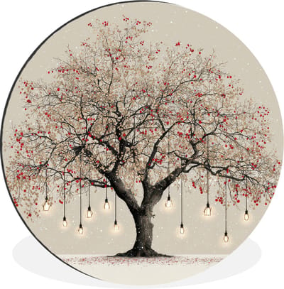 WallCircle - Wandcirkel - Muurcirkel - Lichtboom - Winter - Kerst - Meerkleurig - Aluminium - Dibond - 30x30 cm - Binnen en Buiten