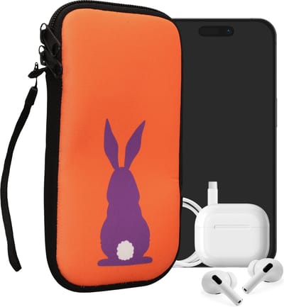 kwmobile hoesje voor smartphones XXL - 7" - hoes van Neopreen - Konijn silhouet design - paars / koraal - binnenmaat 17,7 x 8,5 cm