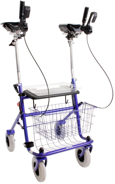 Premis - Klein volwassenen / kinder rollator - Zitbreedte 43 cm - Zithoogte 50 cm - max gebr. gew 100 kg - Met onderarmschalen - Metallic Blauw