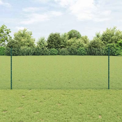 vidaXL - gelast - draadhek - met - palen - 25 - x - 1 - m - Gegalvaniseerd - staal - Groen