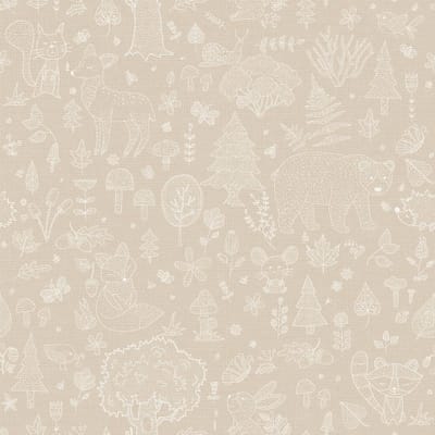 Behang - Bosdieren - Dieren Silhouetten - Babykamer Neutraal - Beige - Kinderkamer - Dierenbehang - Beer Hert Vos - 0,53 x 10,05 M - Happy
