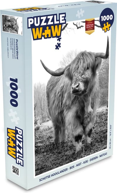 Puzzel Schotse Hooglander - Bos - Mist - Koe - Dieren - Natuur - Legpuzzel - Puzzel 1000 stukjes volwassenen