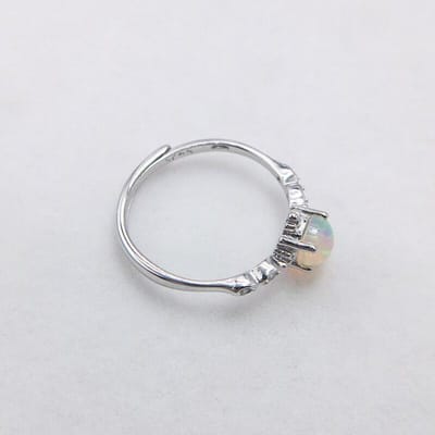 Bagues mignonnes en argent sterling 925 avec opale naturelle ronde de 5 mm pour femmes, bague de fiançailles, de mariage, d'amour, bijoux pour les doigts, bague Aneis Anelli Resizable white