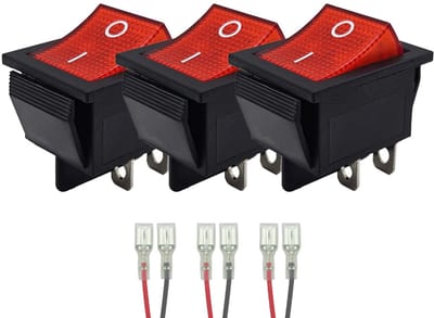 ProRide Wipschakelaar ON-OFF KCD4-202 - met Aansluitkabels - 2 Polig - 250V/16A - 30x22mm - Rood zonder lampje - 3 stuks
