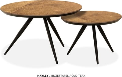 Maxfurn - Set van 2 ronde salontafels met verjongde rand | kleur: Old teak